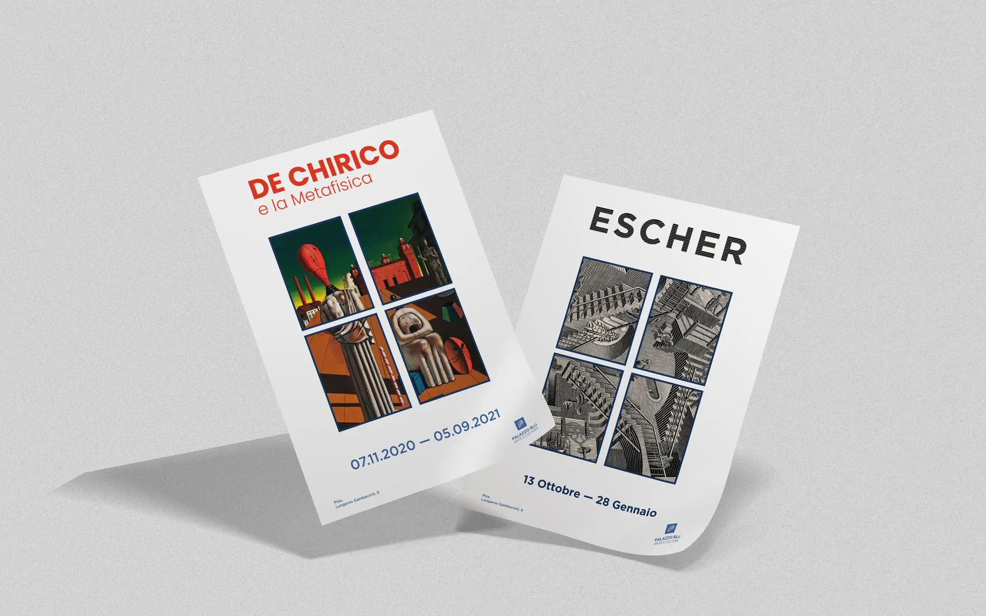 Poster Escher e De Chirico per Palazzo Blu